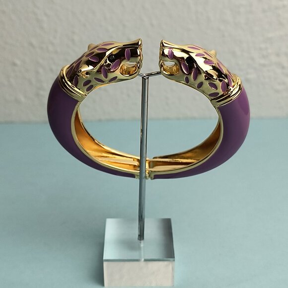 Statement Chunky Glaze Hinged Cuff Bracelet Double Wolf Head Purple Gold… - Picture 4 of 8